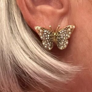 NWT Sugarfix by BaubleBar Butterfly Earrings with mini rhinestones and pearls